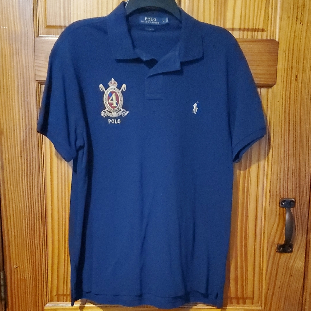 Polo Ralph Lauren Navy Blue Polo w/Embroidered Crest Custom Large